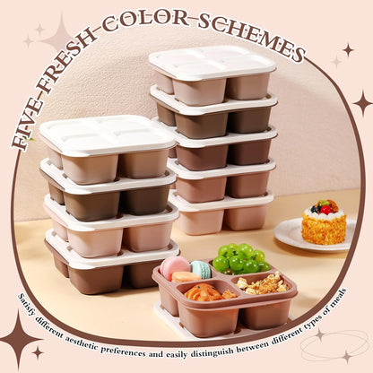 Honeydak 10 Pack Bento Snack Containers 4 Compartment Snack Boxes Reusable Containers with Lids Divided Meal Prep Lunch Food Storage Box for School Work Travel