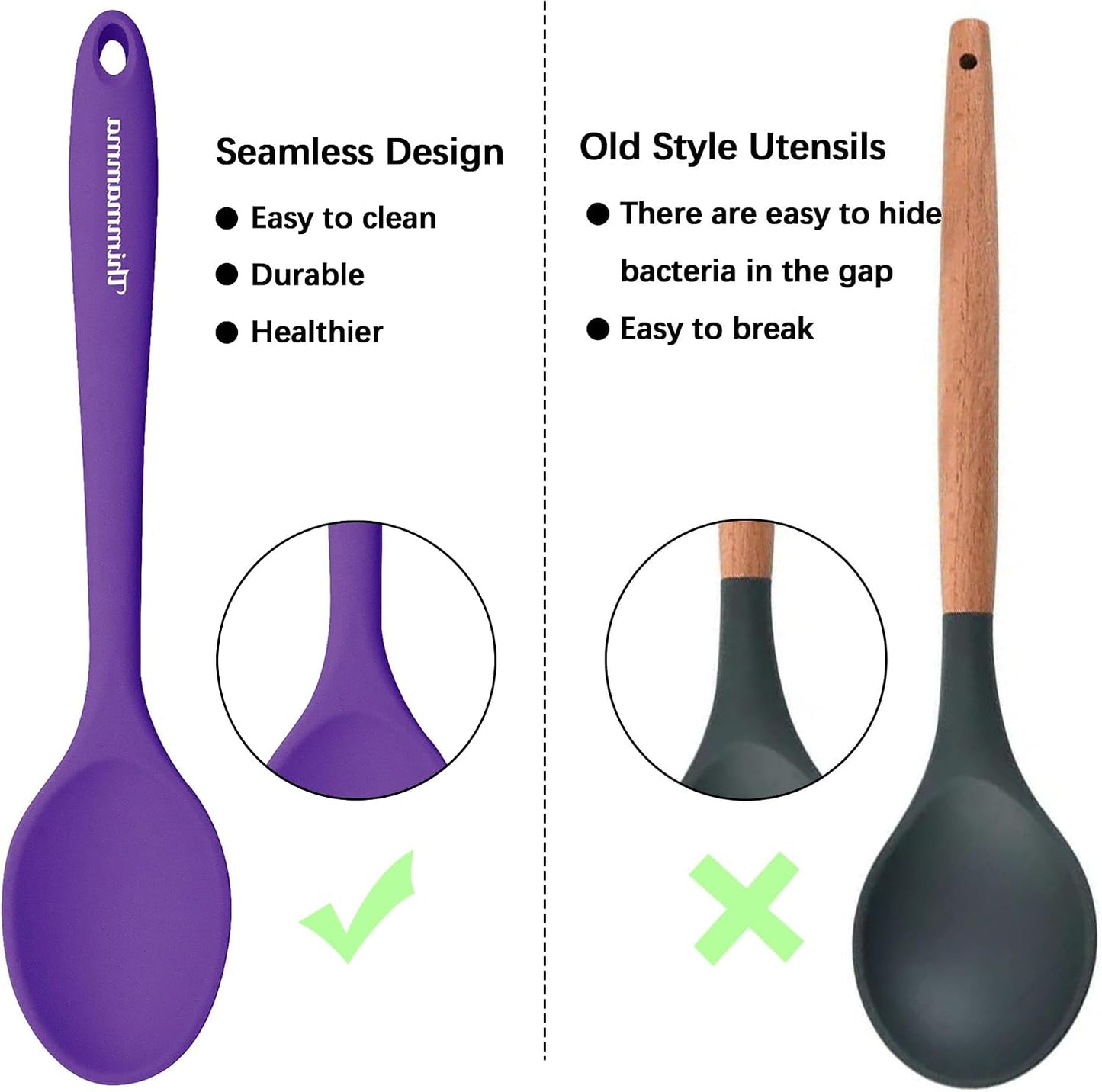 Silicone Cooking Spoon, Nonstick Kitchen Spoons for Cooking, Slotted and Solid Serving Spoon Heat Resistant, Silicone Mixing Spoons Basting for Nonstick Cookware 4 Pack