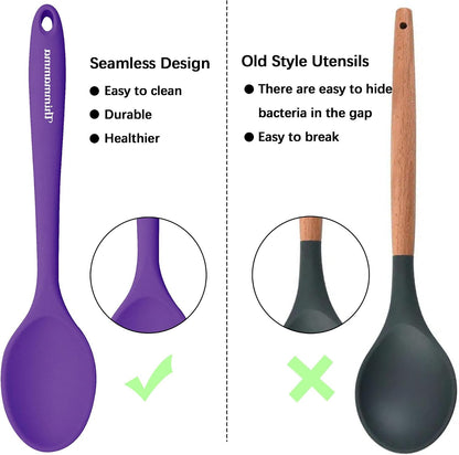 Silicone Cooking Spoon, Nonstick Kitchen Spoons for Cooking, Slotted and Solid Serving Spoon Heat Resistant, Silicone Mixing Spoons Basting for Nonstick Cookware 4 Pack
