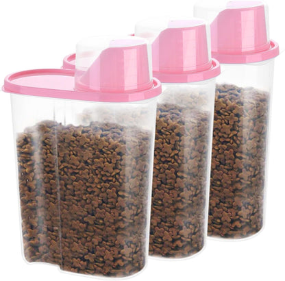 SenseYo Pet Food Storage Container 2lb 2.5L Translucent Cat Dog Food Storage Container Dispenser with Measuring Cup Pour Spout Sealed Cover for Pets (Pink 1pcs)