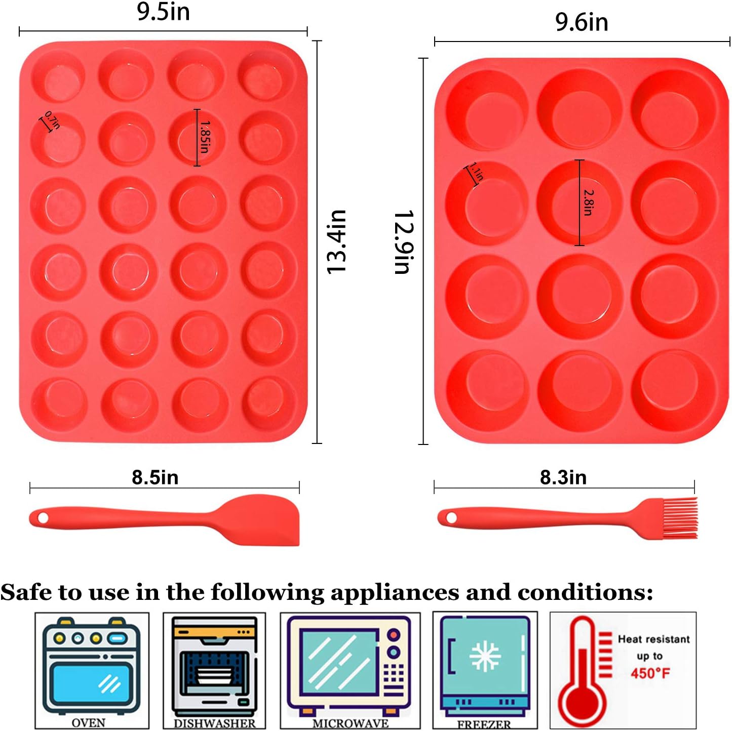 2Pack Silicone Muffin Pans with Metal Reinforced Frame,12 Cup Regular Size Silicone Cupcake Pan,Muffin Tin,Nonstick Cupcake Baking Molds for Muffins,Cupcakes,Egg Bites,BPA Free (2Pack Red)