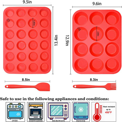 2Pack Silicone Muffin Pans with Metal Reinforced Frame,12 Cup Regular Size Silicone Cupcake Pan,Muffin Tin,Nonstick Cupcake Baking Molds for Muffins,Cupcakes,Egg Bites,BPA Free (2Pack Red)