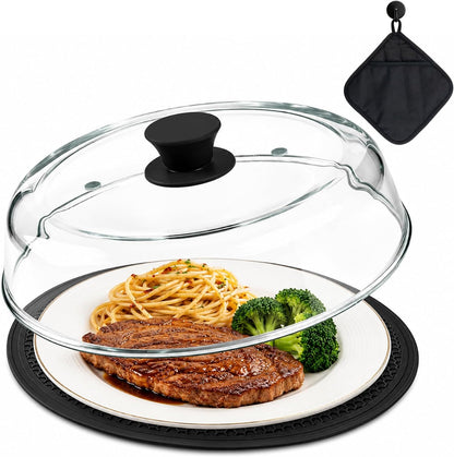 10" Glass Microwave Splatter Cover for Food with Silicone Trivet