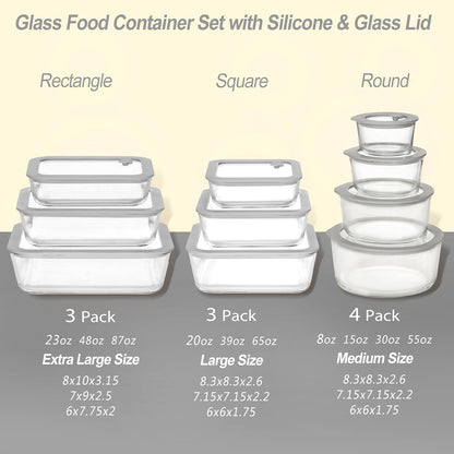 Glass Food Containers with Glass Lid, Microwave Safe Food Storage Container Set, 4 Pack of 35oz, Large Size Airtight Storage Set with Leak Proof Lids, Meal Prep Containers