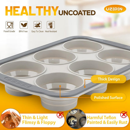 Silicone Muffin Pan, 12 Cups Non-Stick Cupcake Pan, Food-Grade BPA-Free Muffin Tin, Oven-Safe 450 °F, Reinforced Steel Frame, Easy-Grab Handles, Quick-Release 2.3" Baking Molds for Mini Treats