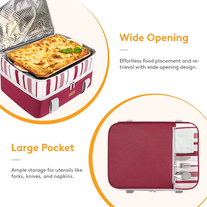LUNCIA Insulated Single Decker Casserole Carrier, Lasagna Lugger Tote Keeps Food Hot or Cold, Thermal Lunch Bag for Potluck Parties, Picnic and Cookouts, Fits 9" x 13" Baking Dish, Black