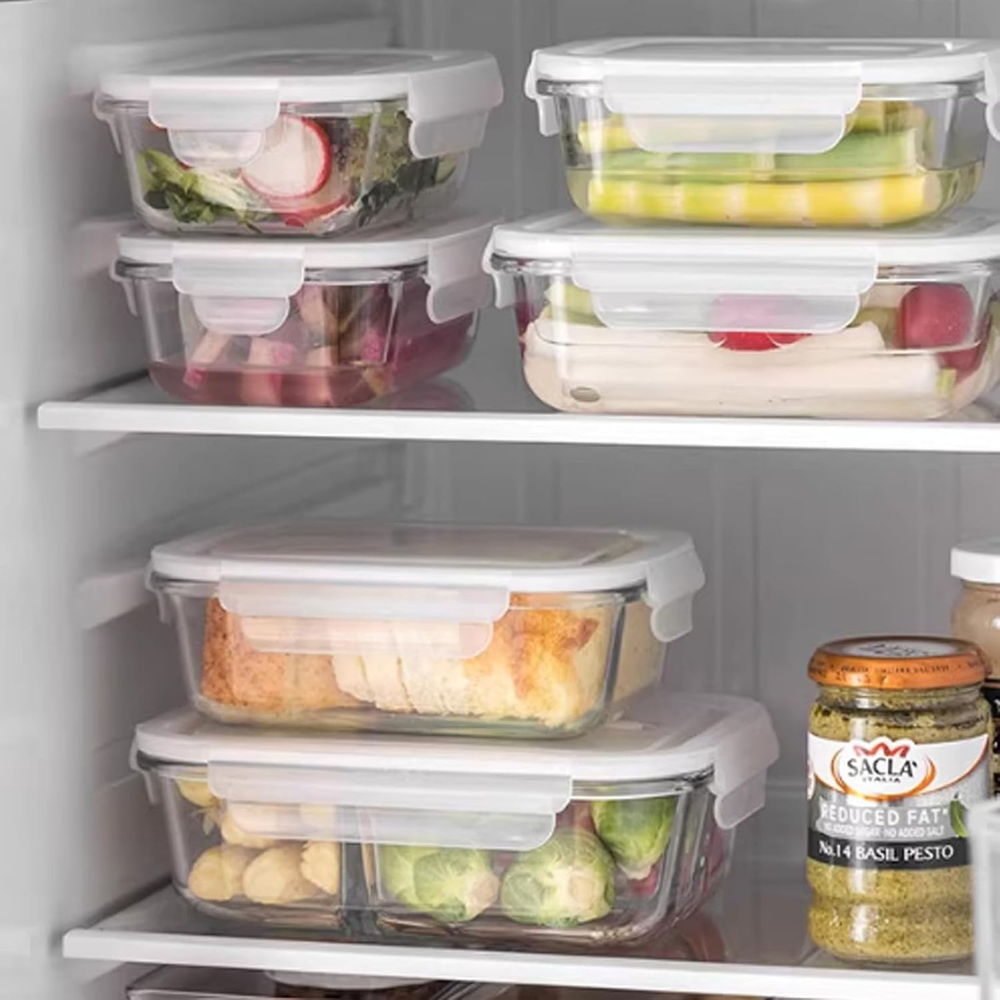 Glass Food Storage Containers Clear35 Oz2 Pack Set with Airtight Snap-Lock Lids Rectangular BPA-Free for Meal Prep and Leftovers