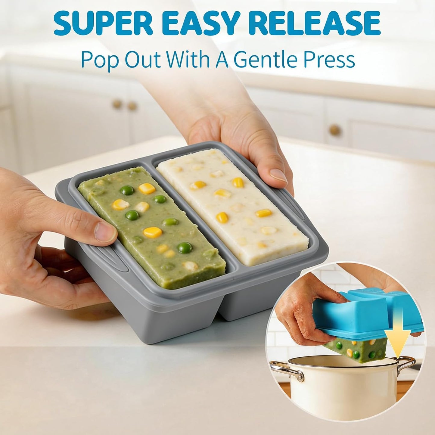 Silicone Freezer Trays with Lids, 2-Pack 1 Cup Soup Freezer Containers, Reusable Silicone Soup Molds for Meal Prep, Ice Cube Trays for Freezing Soup, Broth, Sauces & Leftovers