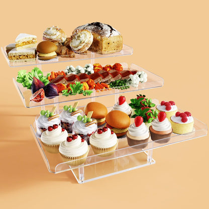Bakzon 3 Piece Cupcake Stand, Acrylic Dessert Table Display Set, Clear Square Serving Trays for Birthday, Wedding, Baby Shower