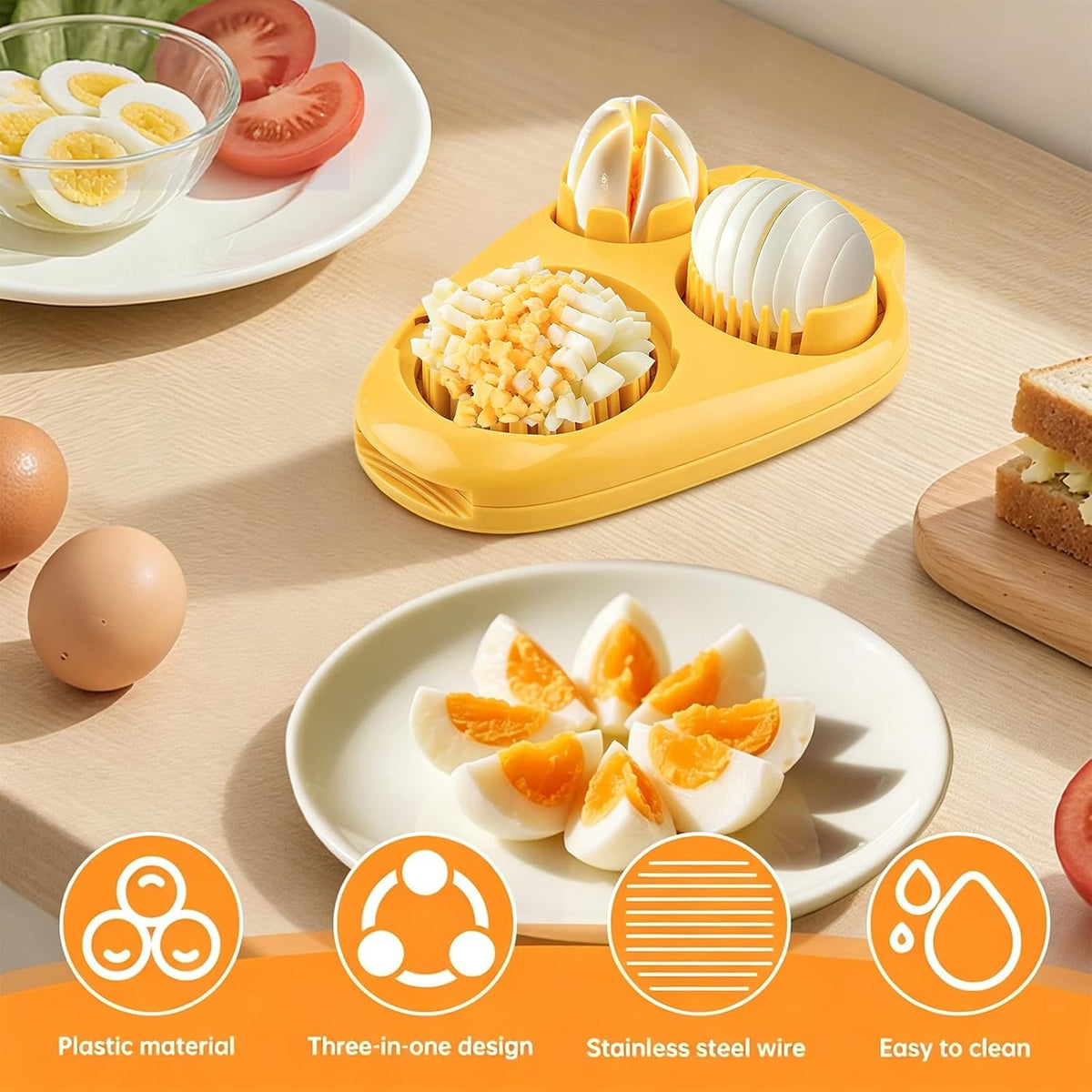 3-in-1 Egg Slicer for Hard Boiled Eggs, with Cleaning Brush