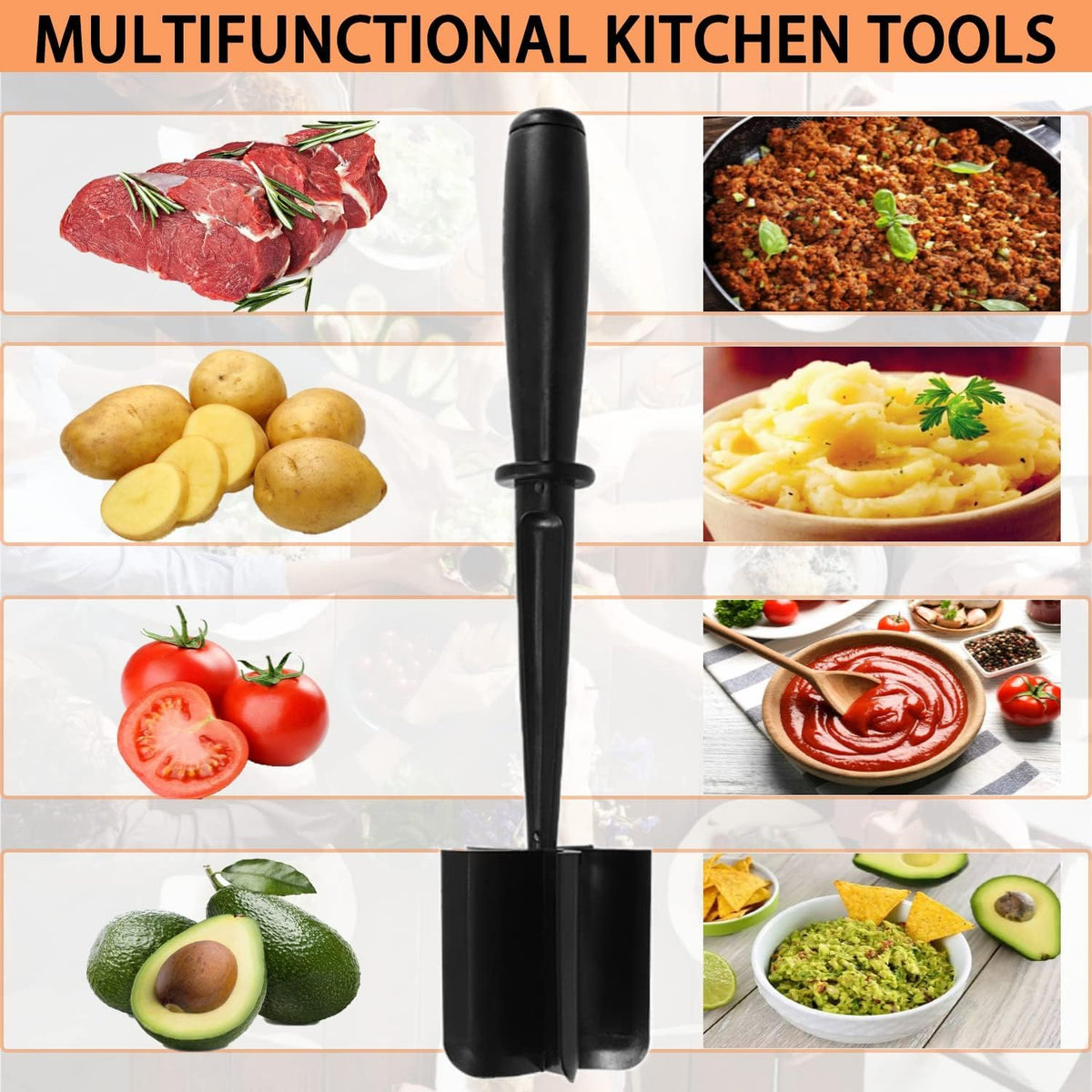 Meat Chopper, Premium Heat Resistant Meat Masher, 5 Blades Ground Beef Masher, Dishwasher Safe, Non Stick Hamburger Smasher, Nylon Potato Masher, Black