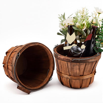 Marsui 10 Pcs Round Wooden Berry Baskets Small Bushel with Handles for Gifts Empty Basket Fruit Buckets for Picking Strawberry Fruits Flowers Crafts Home Wedding (Natural Wood)