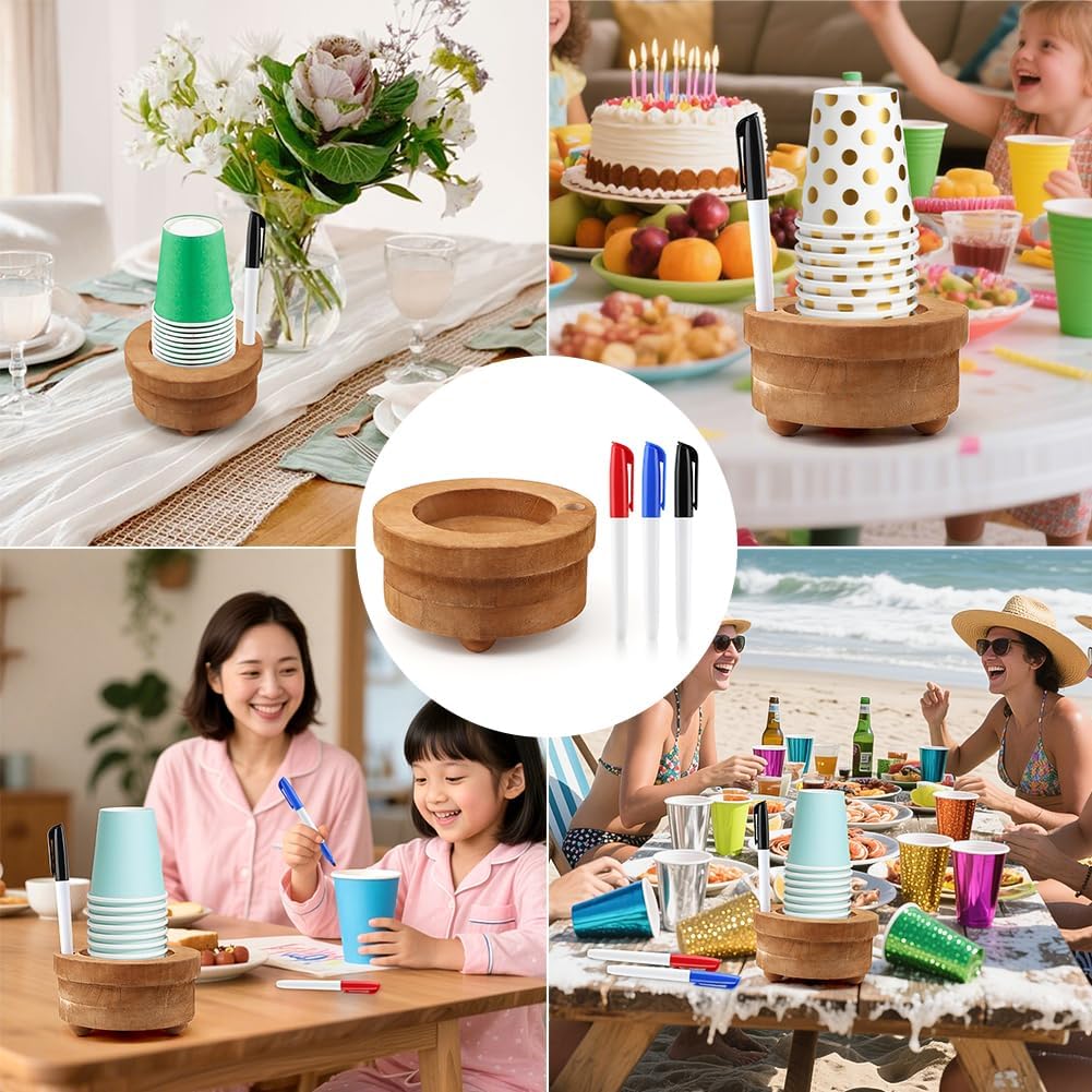 Wooden Cup Holder with Marker Slot,Brown Cup Holder Dispenser Disposable Mug Dispenser,Wooden Party Cups Dispenser Wooden Organizer for Modern Farmhouse Home bar(Brown,Size:5.51 * 2.95inch)