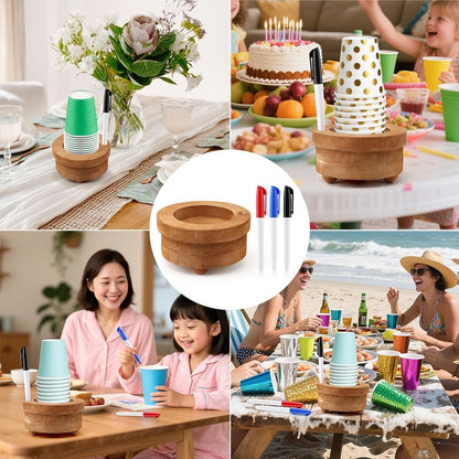 Wooden Cup Holder with Marker Slot,Brown Cup Holder Dispenser Disposable Mug Dispenser,Wooden Party Cups Dispenser Wooden Organizer for Modern Farmhouse Home bar(Brown,Size:5.51 * 2.95inch)