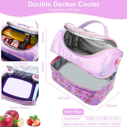 RHCPFOVR Kids Lunch Bag - Double - Decker Cooler Insulated Lunch Box for Boys Girls,Washable Lunch Bag with Strap and Reusable Toddler Lunchbox for School and Daycare