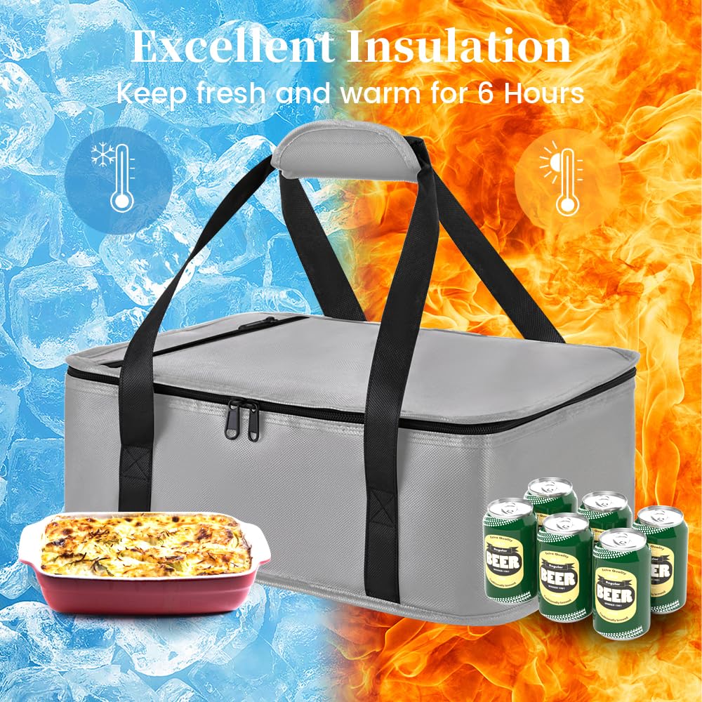 Bodaon Insulated Casserole Carrier Bag, Fits 9x13 and 11x15 Inch Baking Dish with Lid, Casserole Carriers for Hot or Cold Food for Transport, Thermal Lasagna Potluck Warmer Travel Tote, Black