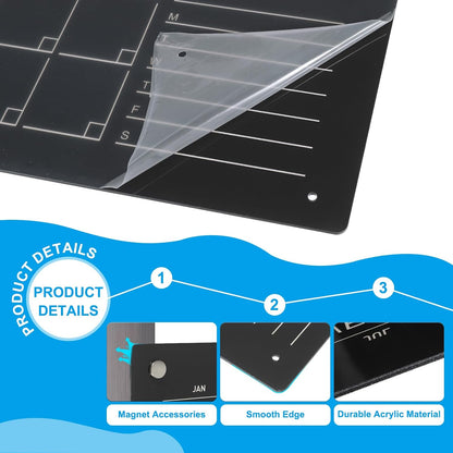 PATIKIL Acrylic Magnetic Calendar for Fridge, 16"x12" Calendar Planning Board Weekly Monthly Planner with Highlight Markers for Fridge Menu to-Do List, Black