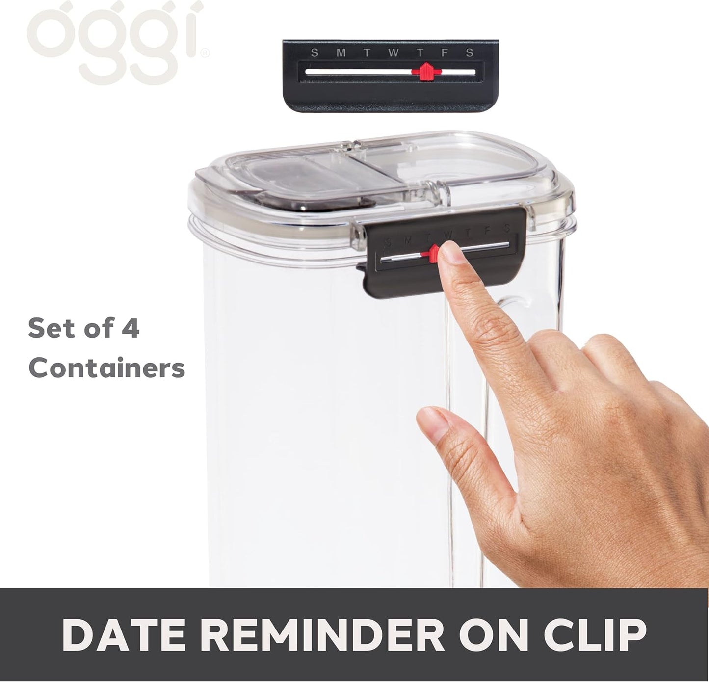 Oggi Easi Grip 23oz Moisture Proof Storage Container, Ultra Clear BPA-Free Sealable Canister, Flip Open Pouring Lid, Date Reminder Slider on Clip, Ideal Kitchen and Pantry Storage (23oz / 0.68lt)