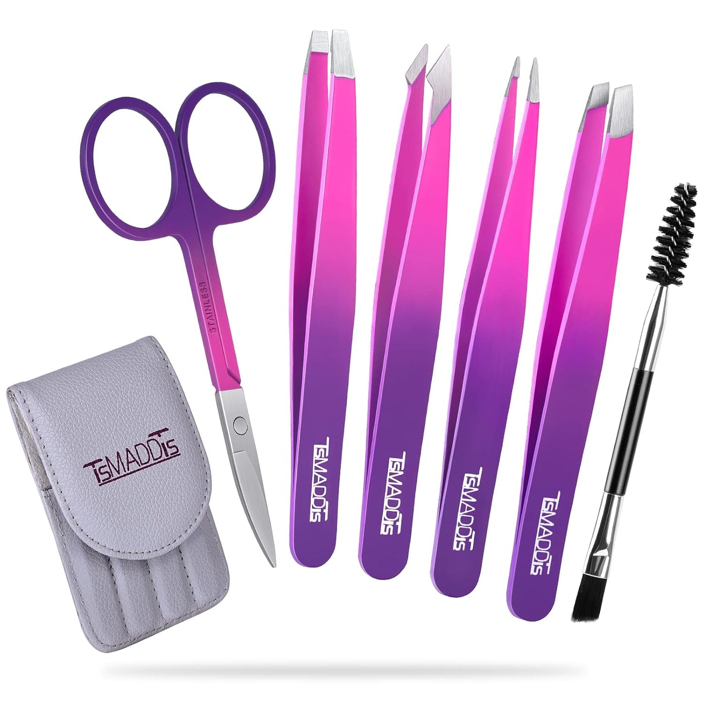 TsMADDTs Eyebrow Tweezers Set and Curved Scissor, Professional Stainless Steel Tweezers for Women and Men, Splinter and Ingrown Hair Removal