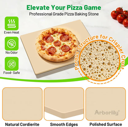Cordierite Pizza Stone for Oven & Grill, 15 x 12 Inch Rectangular