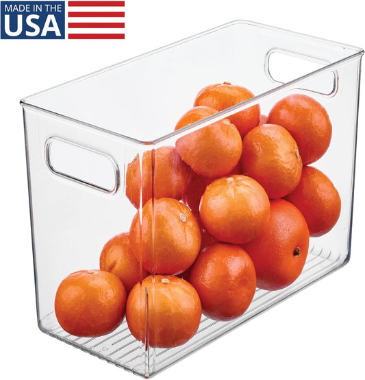iDesign Pantry Bin with Handles, Clear | Storage for Cabinets, Fridge, or Freezer, Made in USA