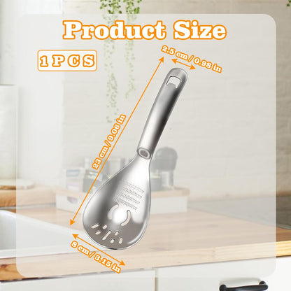 5 in 1 Multifunctional Cooking Spoon, 304 Stainless Steel Egg Yolk Separator for Raw Eggs, Potato Masher, Food Grater Plate, Slotted Spoon, and Bottle Opener - Heavy Duty Kitchen Utensil