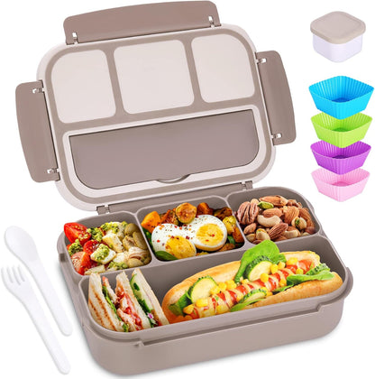 Bento Box Adult Lunch Box, Lunch Containers for Kids Girls Boys with 4 Compartments, Lunchable Food Container with Utensils, Sauce Jar, Muffin Liners, 40 Oz/5 Cup, Microwave Safe, Lavender