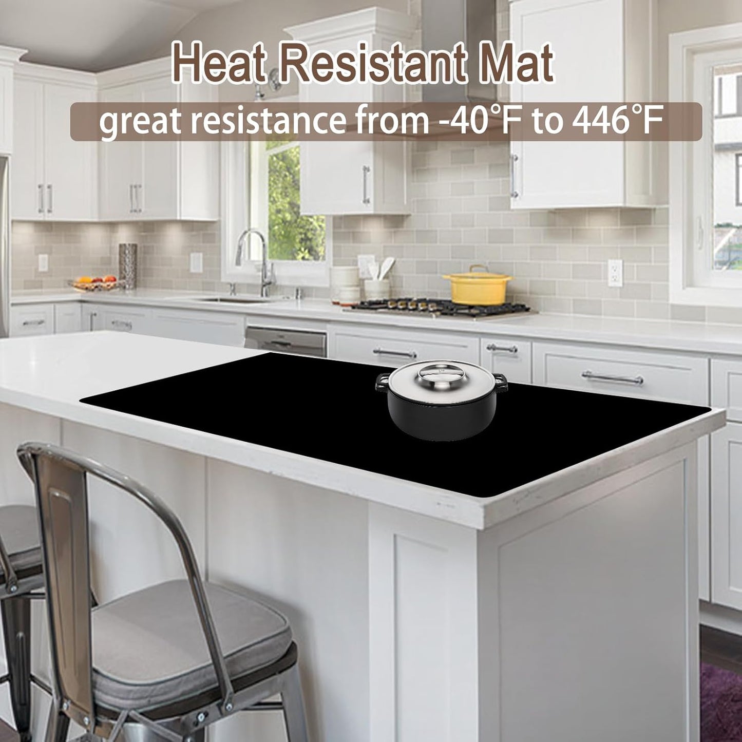 Silicone Mats for Kitchen Counter, 47.3"x23.6"x0.08" Largest Heat Resistant Mat Kitchen Island Waterproof 2MM Thick Countertop Protector Mat Nons-slip Extra Large Counter Mat (Black)