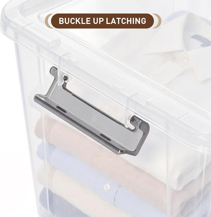 Citylife 32 QT Plastic Storage Bins with Latching Lids Stackable Storage Containers for Organizing Large Clear Storage Box for Garage, Closet, Kitchen, 4 Packs