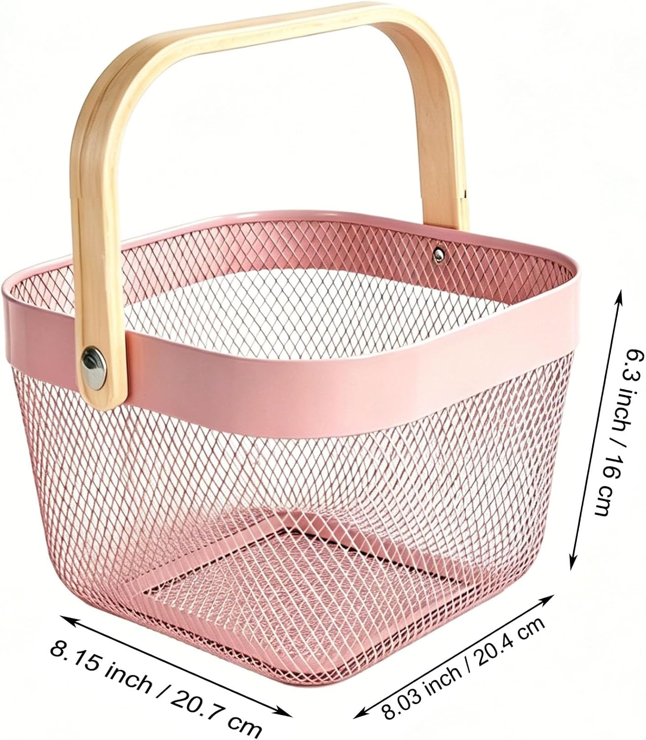 AJIODA Metal Mesh Wire Basket, Large Steel Basket with Wooden Handle Storage Organizer Basket Multi-functional Hanging Kitchen Baskets Fruit Baskets for Kitchen Bathroom Cabinet Pantry Snacks, Black