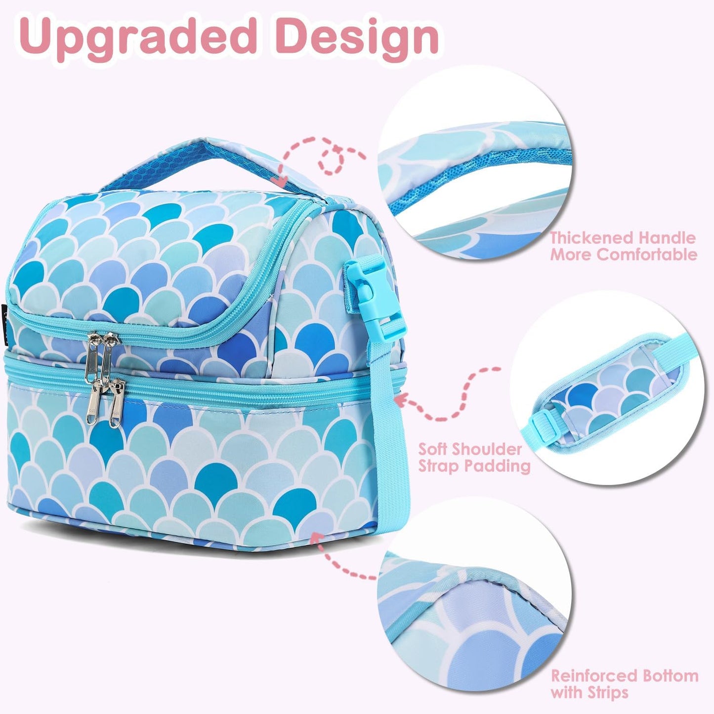 FlowFly Kids Double Decker Cooler Insulated Lunch Bag Large Tote for Boys, Girls, Men, Women, With Adjustable Strap, Unicorn