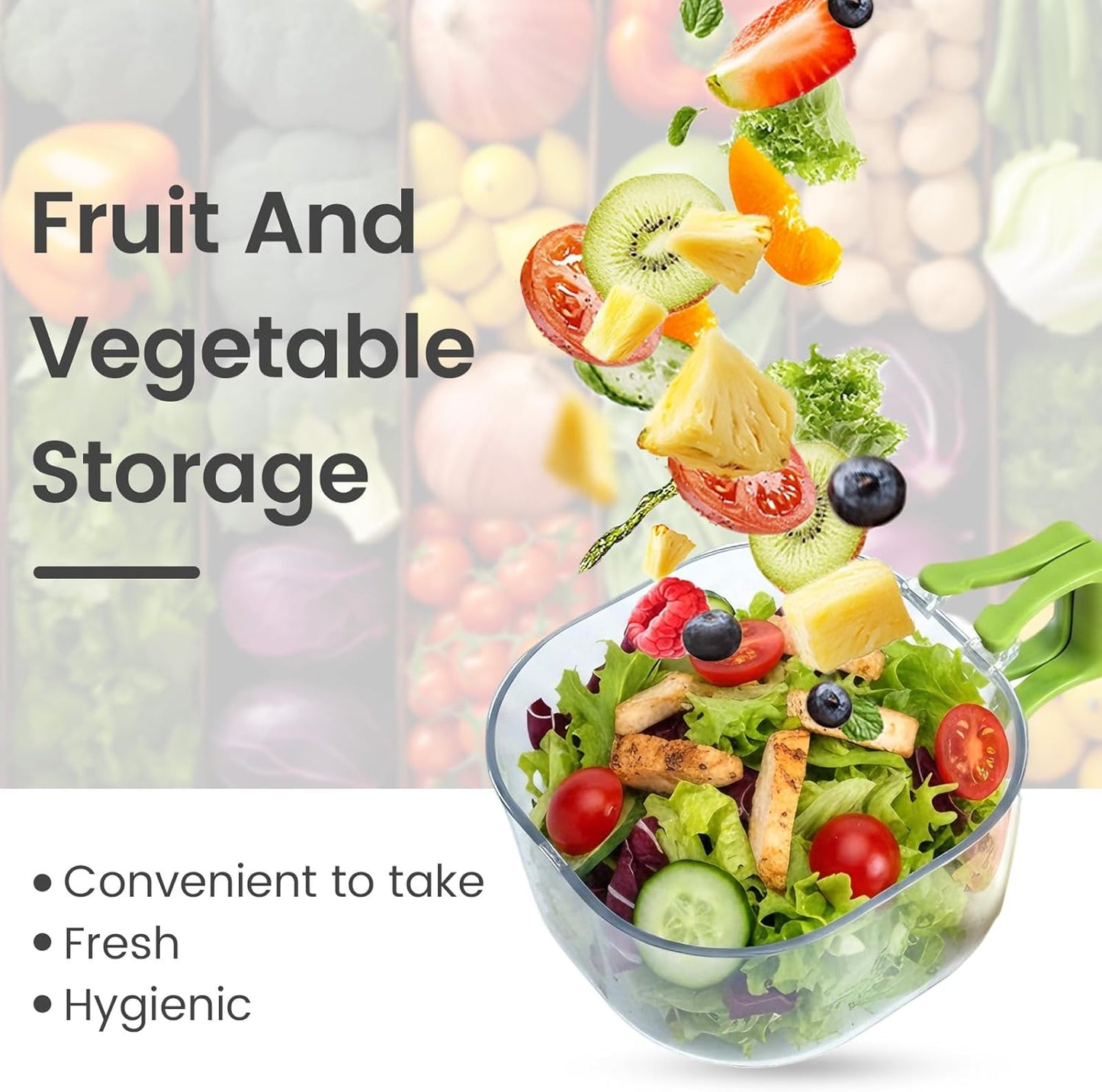 Colander Strainer Fridge Organizer Storage Container with Switchable Lid, Fruit Veggie Wash Basket and Draining Bowl, Single Vegetable Keeper Bin for Refrigerator