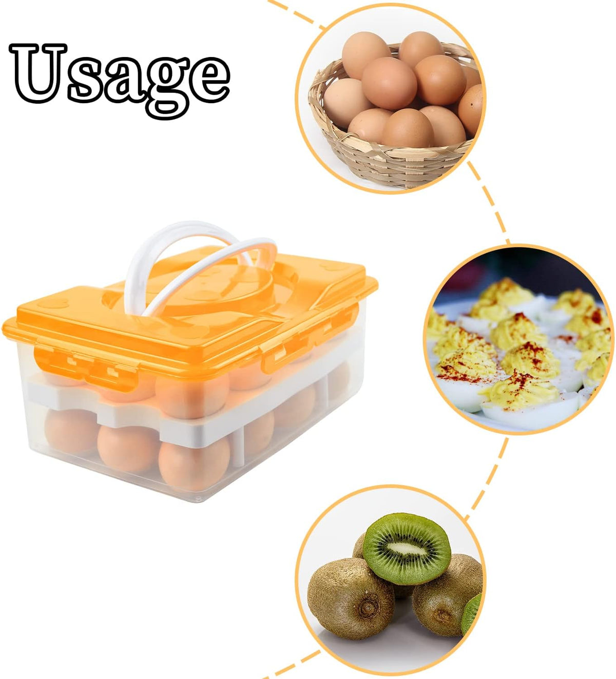 2 Tiers Egg Container Deviled Egg Carrier Eggs Holder with Handle Fridge Freezer Storage by DELIFUR (Green)