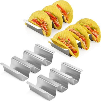 Stainless Taco Holders Set of 4 Stand Holders for 3 Tacos, Easy to Clean, Dishwasher Safe, Street Taco Ready