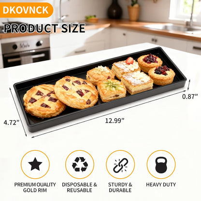 Plastic Serving Tray for Party Supplies Serving Platter for Food Reusable Platters for Catering Snack Fruit Charcuterie Appetizer Hosting Essentials (4pcs Black, 13 × 4.7 in)