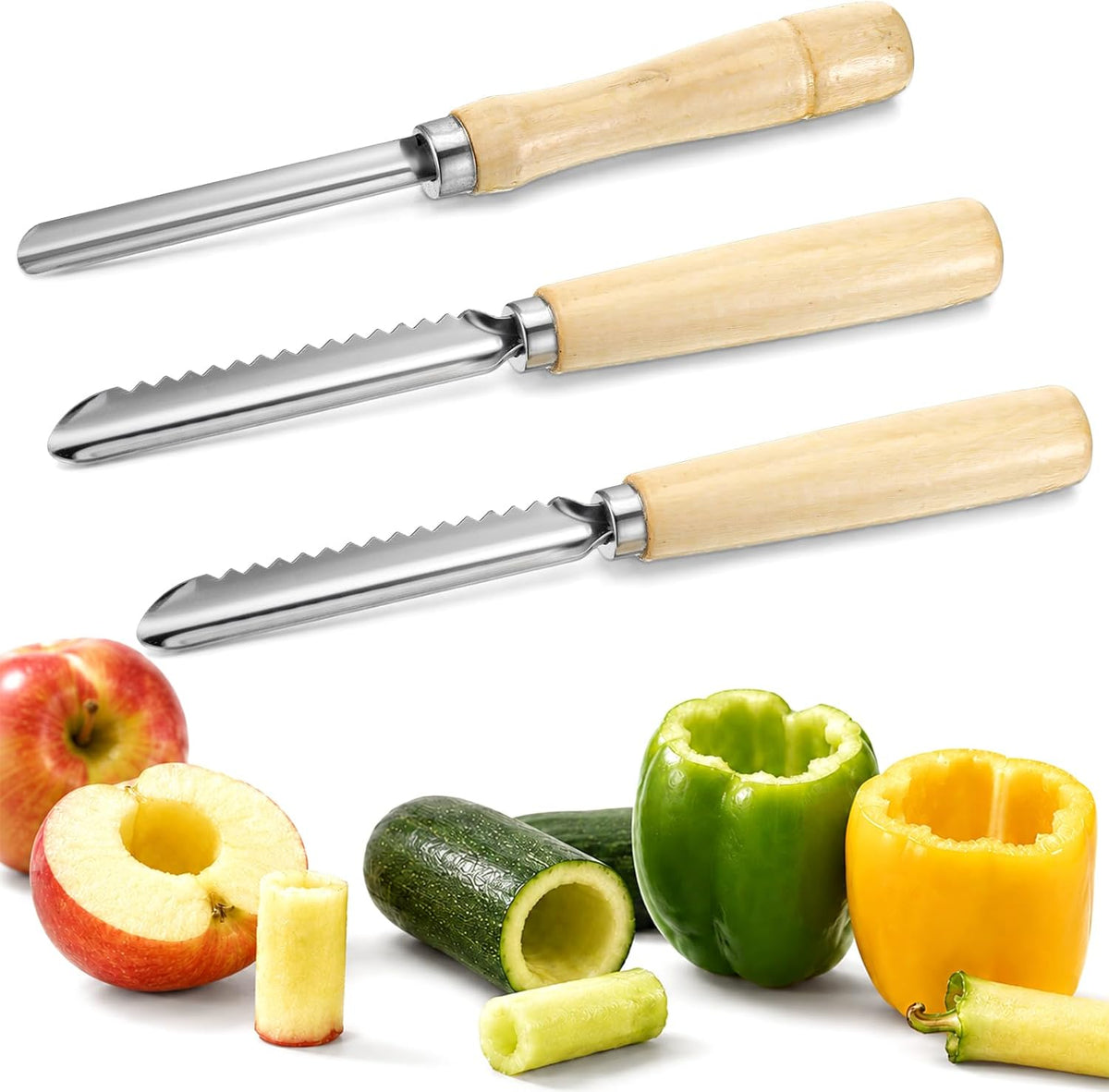 3 Pcs Vegetable Corer Tool, Apple Core Remover, Pepper Corer Remover Tool