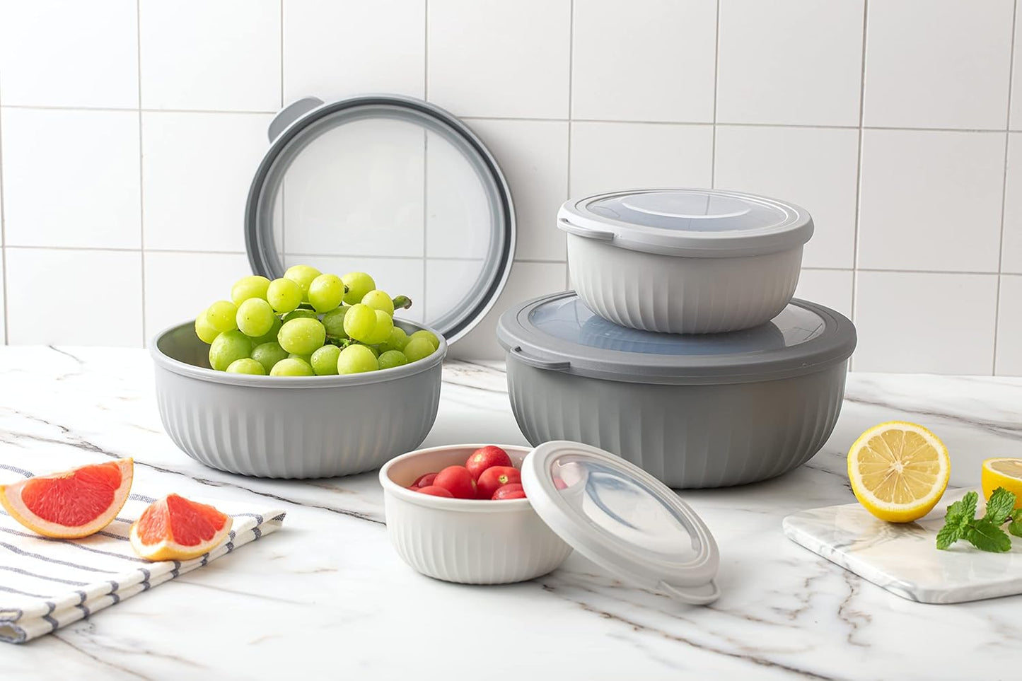 COOK WITH COLOR Prep Bowls with Lids- Wide and Deep Nesting Plastic Small Mixing Bowl Set with Lids, 8 Piece Set - Wide Bowls, Blue