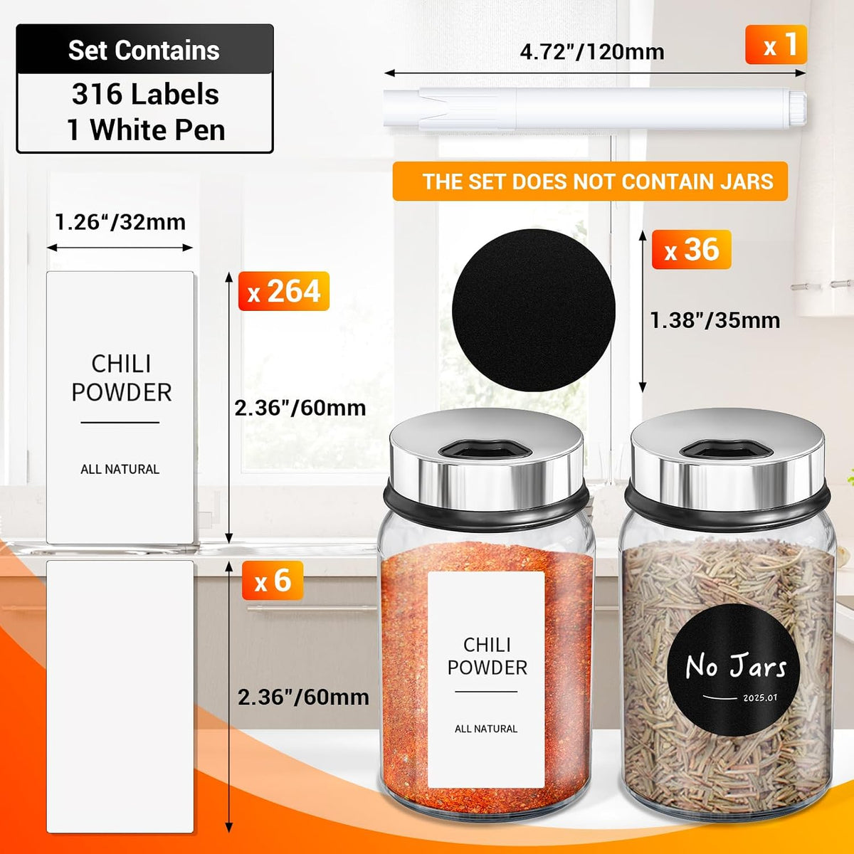 Segarty Food Label Stickers, 300 Pcs Blank Expiration Date Stickers to Write On, with 1 Black Pen, Waterproof Removable Freezer Labels for Glass Spice Jars, Canister, Food Container