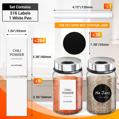 Segarty Food Label Stickers, 300 Pcs Blank Expiration Date Stickers to Write On, with 1 Black Pen, Waterproof Removable Freezer Labels for Glass Spice Jars, Canister, Food Container
