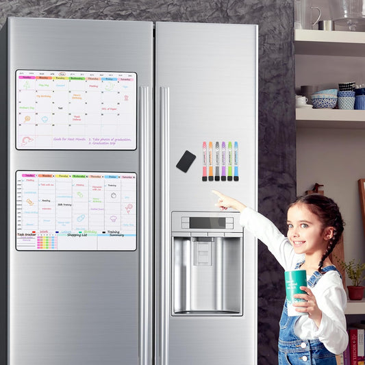 POPRUN Magnetic Weekly Dry Erase Fridge Calendar, 16.9"x11" Whiteboard Planner for Schedule, Shopping Lists, Household Chores, Ideal for Family, Office, Work and Study