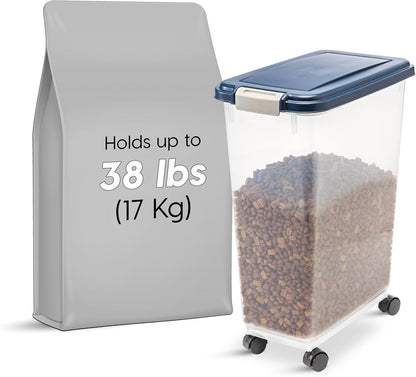 IRIS USA Airtight Dog Food Storage Container, Up to 30 lbs, Attachable Wheels, for Dog Cat Bird and other Pet Food Storage Bin, Keep Fresh, Easy Mobility, BPA Free, Black