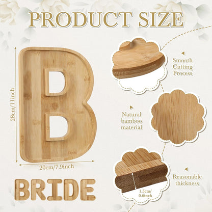 5 Pcs Bride Bamboo Serving Trays Set 11'' Wooden Fillable Charcuterie Letters Board Smooth Finish Snack Plates Candy Fruit Cookie Platter Cookware for Wedding Bachelorette Party Supplies