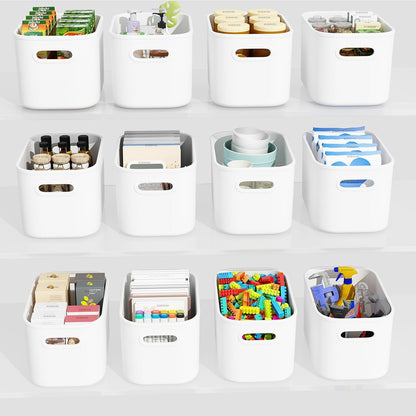 12 Pack Black Storage Bins for Shelves, Plastic Storage Containers for Organizing, Stackable Storage Boxes with Handle, Black Storage Bins for Classroom, Craft, Snacks, Cabinet, 9.7x6.7x5.7inch