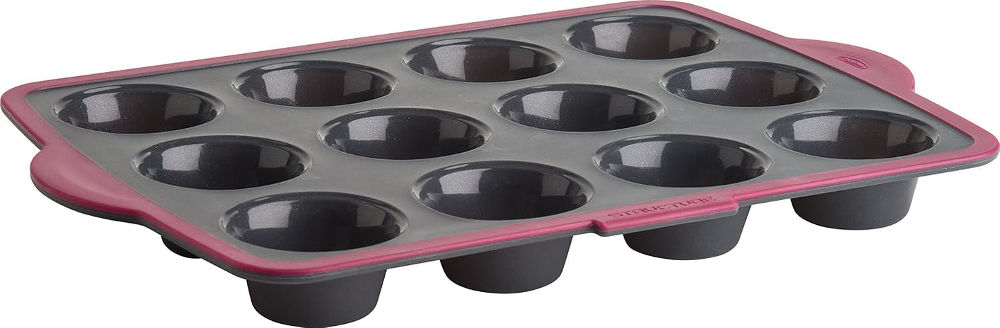 Trudeau Silicone Muffin Pan, 12 Cavities, Fuchsia (Model: 05115197KR)