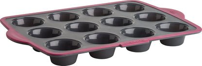 Trudeau Silicone Muffin Pan, 12 Cavities, Fuchsia (Model: 05115197KR)