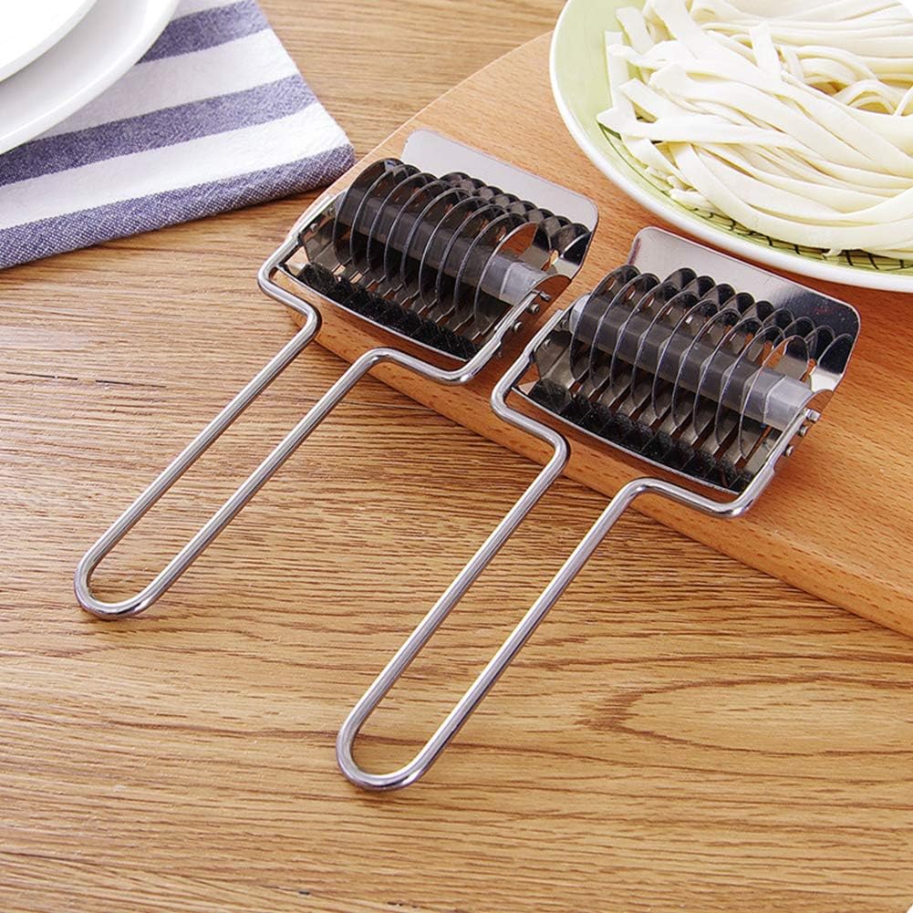 Pasta Noodle Cutter, Stainless Steel Manual Pasta Spaghetti Maker, Dough Cutter for Homemade Noodles, Lattice Roller Garlic Ginger Herb Mincer for Kitchen Cooking Tools