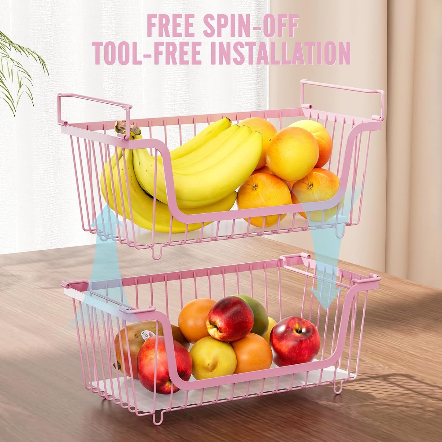 GAOKASE 4 Pcs Stackable Wire Baskets for Pantry Organizers and Storage,Vegetable Fruit Basket for Countertop,Kitchen Storage Metal Baskets,Produce Potato Onion Storage Bin-Black