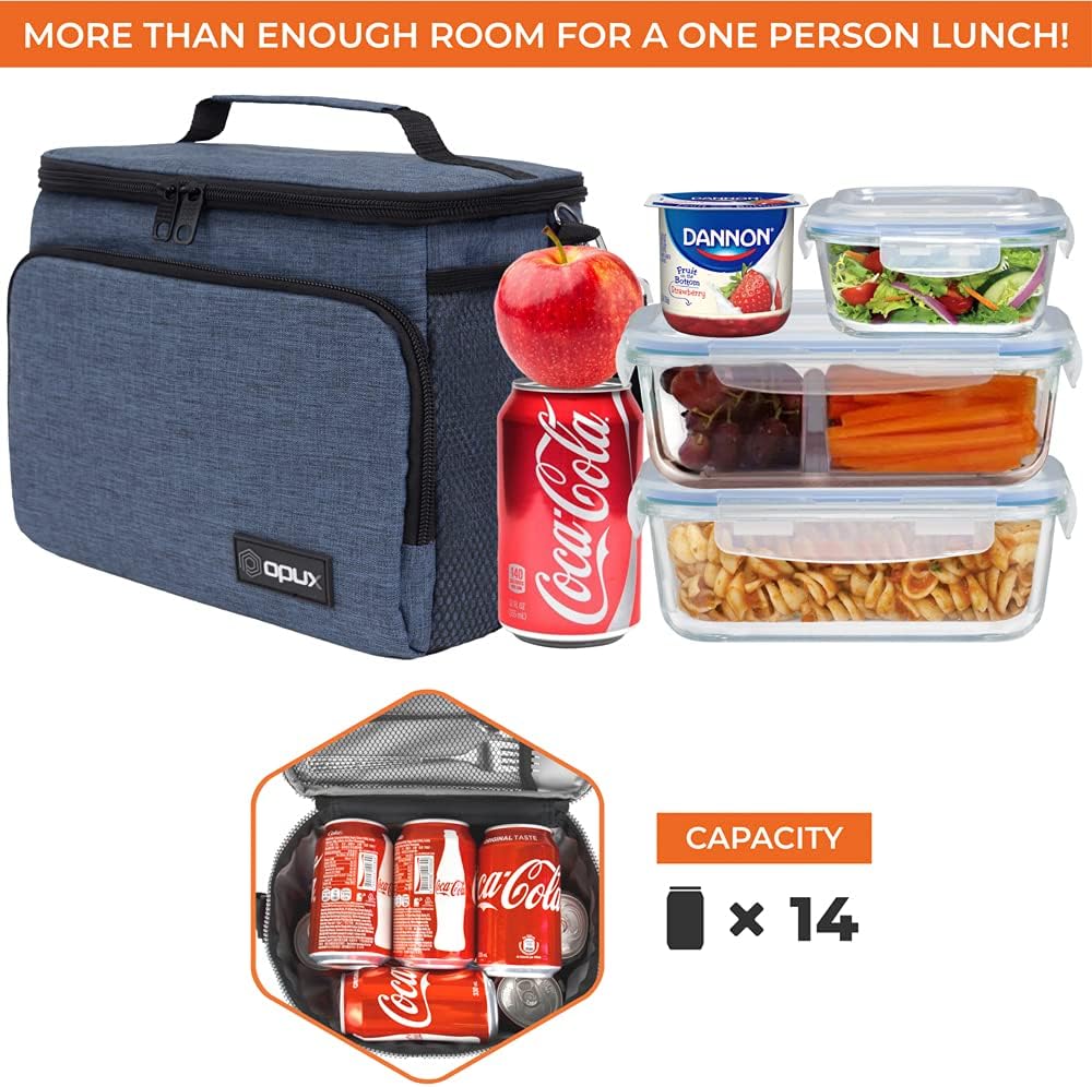 opux Insulated Lunch Bag for Men Women, Large Dual Compartment Cooler Bag, Soft Two Deck Lunch Box for Work School Picnic, Leakproof Lunch Tote with Shoulder Strap for Kid Adult (Purple, Double Deck)