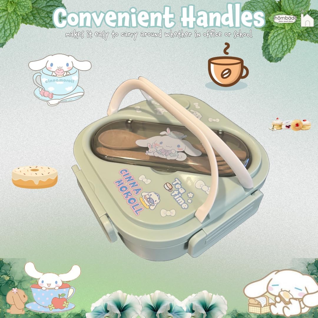 Bento Lunch Box Container Set with 3 Compartments Portable Personal Sealed Plastic Utensils Food Container Cute Kawaii Anime Kitty Bunny Dog (Pink Kitty)