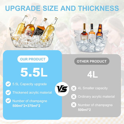 4-Pack Ice Buckets for Parties - Extra Large 5.5L Clear Beverage Tubs with Scoops, Perfect for Champagne, Beer, Sparkling Wine, and Cocktails - Mimosa Bar Supplies